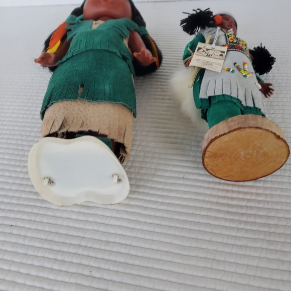 2 Native American Mom Papoose Baby Doll Hard Plastic Vintage Quebec… - Picture 7 of 9